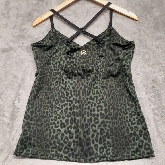 Michael Kors Tankini Tank Top Green Animal Leopard Print Size L - Picture 6 of 9